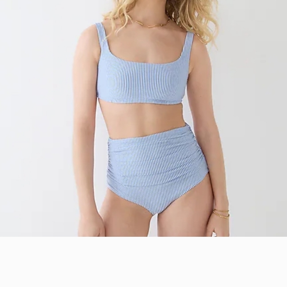 J Crew Ruched high-rise bikini bottom in seersucker